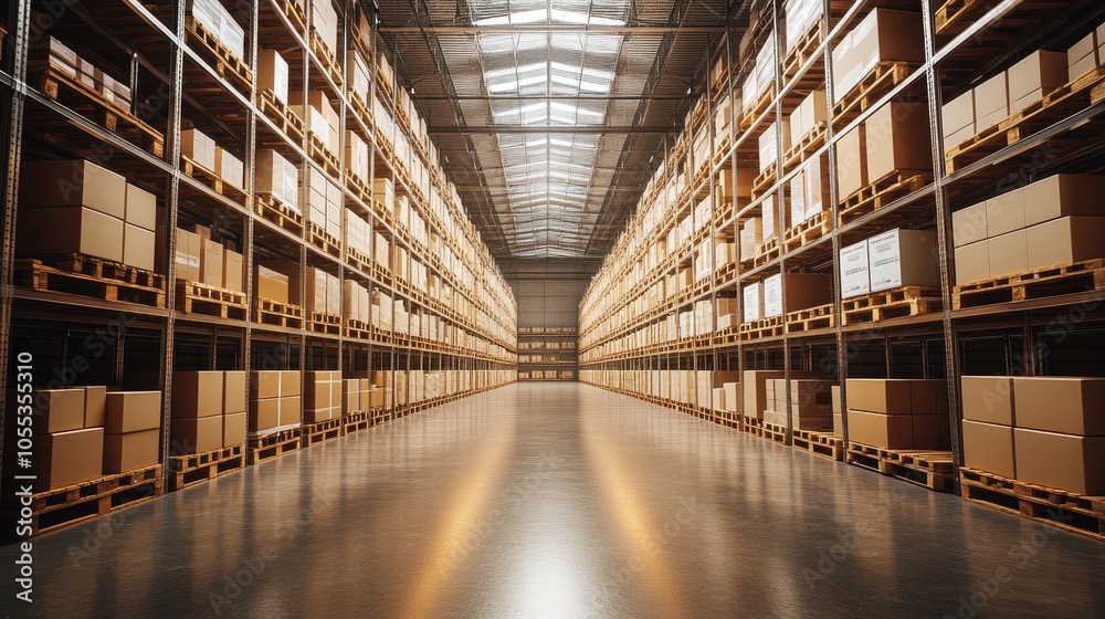 Warehouse with endless rows of boxes. Perfect for illustrating logistics, supply chain, and inventory management concepts. Warehouse with endless rows of boxes. Perfect for illustrating logistics, supply chain, and inventory management concepts.