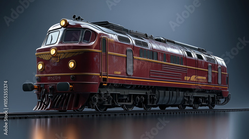 Detailed Diesel Train Against Dark Studio Background