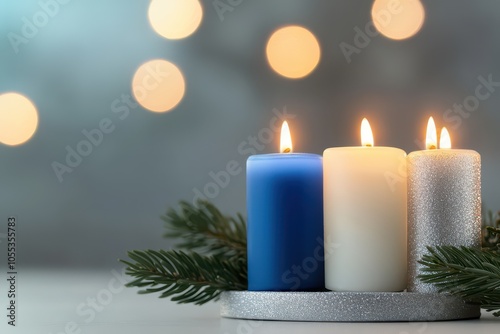 Elegant candle arrangement with soft bokeh background for cozy ambiance