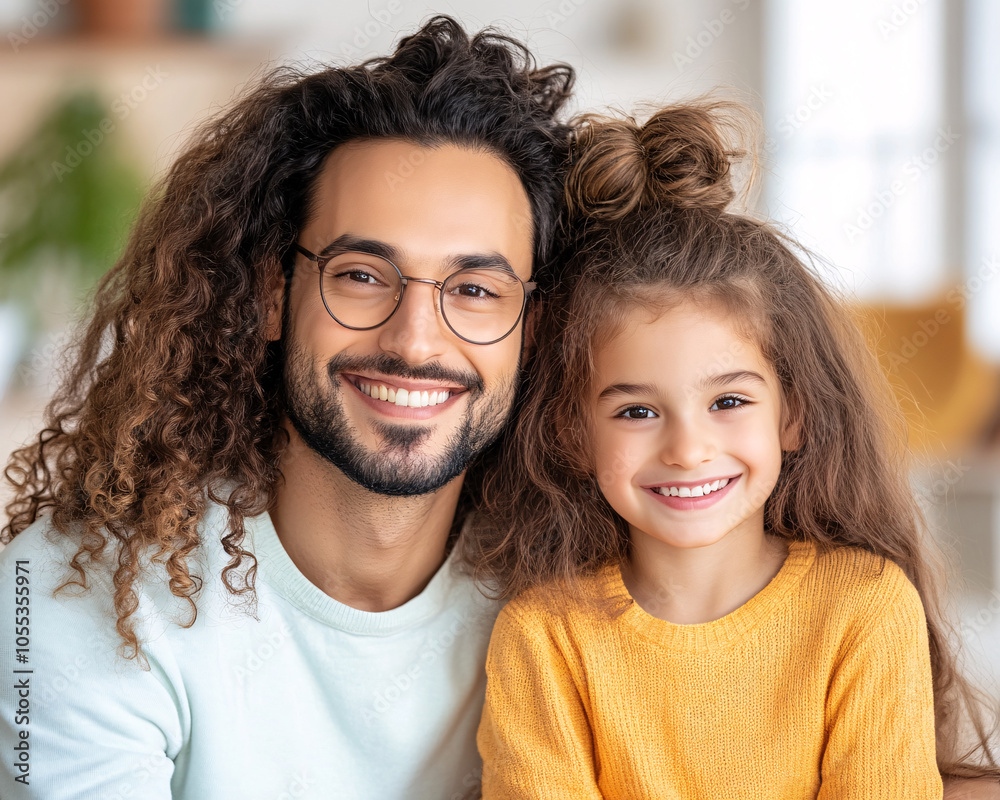 This image beautifully showcases the loving relationship between a father and his daughter highlighting their smiles and connection in a cozy setting This image beautifully showcases the loving relationship between a father and his daughter highlighting their smiles and connection in a cozy setting