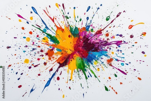 A vibrant explosion of color on white. Perfect for backgrounds, posters, and artwork showcasing creativity.