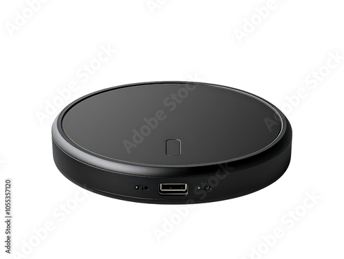  Black wireless charging pad with sleek circular design, allowing easy device charging through convenient, cord-free technology. photo