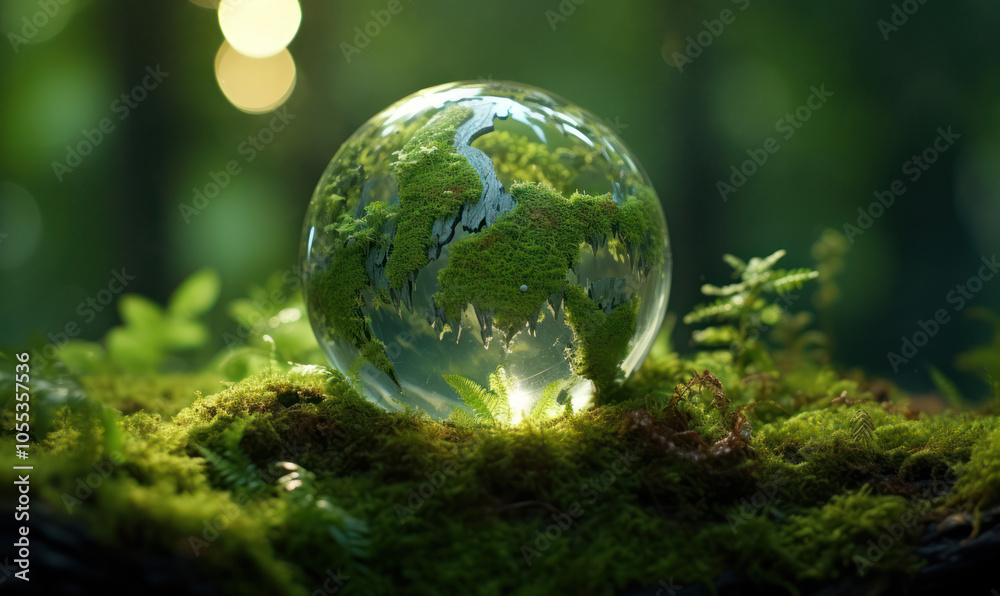sustainability globe glass on moss In forest ECO concept sustainability globe glass on moss In forest ECO concept