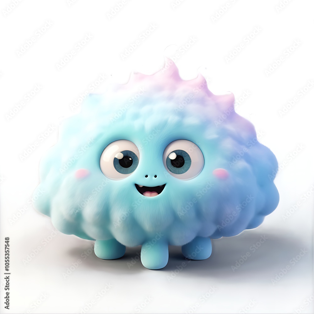A cute, blue, fluffy, cartoon monster with big eyes and a happy expression. A cute, blue, fluffy, cartoon monster with big eyes and a happy expression.