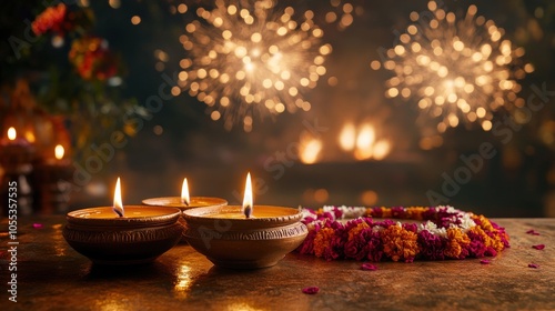 Nighttime festive celebration with bright lamps and colors