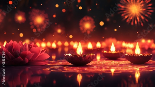 Radiant lights and blooming flowers adorn a serene festival night