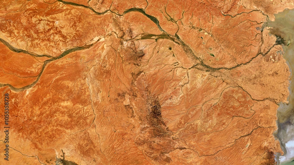Fototapeta premium 4K Desert South Australia Map, High Resolution Satellite View With No Border, Widescreen 4K Resolution