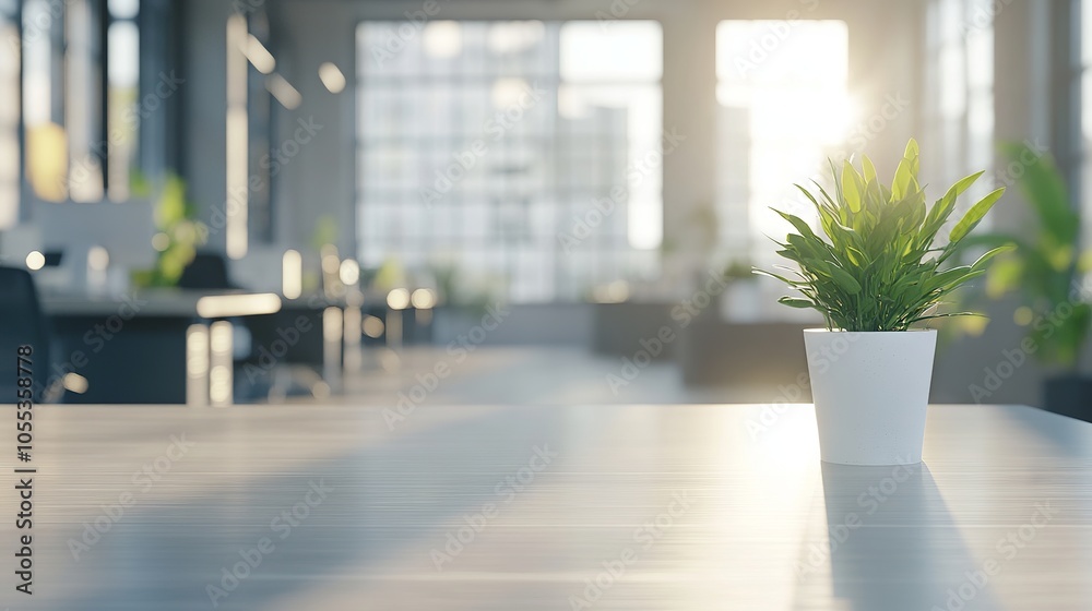 Abstract blurred modern office interior in morning light professional business presentation background of a contemporary workplace environment.
