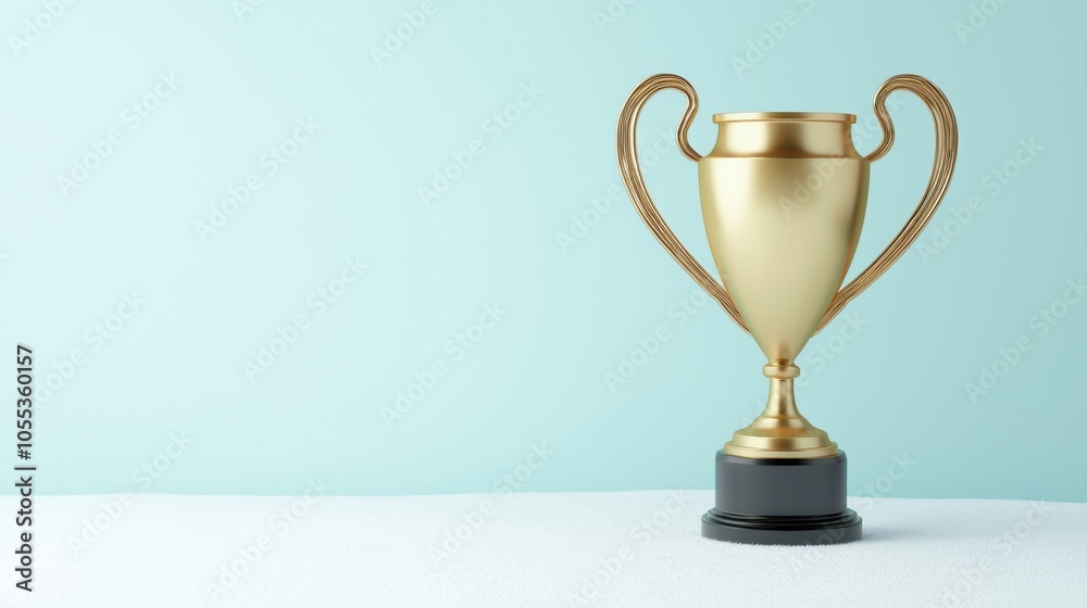 Winter-themed victory trophy concept. A golden trophy sits on a light blue background symbolizing achievement and success Winter-themed victory trophy concept. A golden trophy sits on a light blue background symbolizing achievement and success