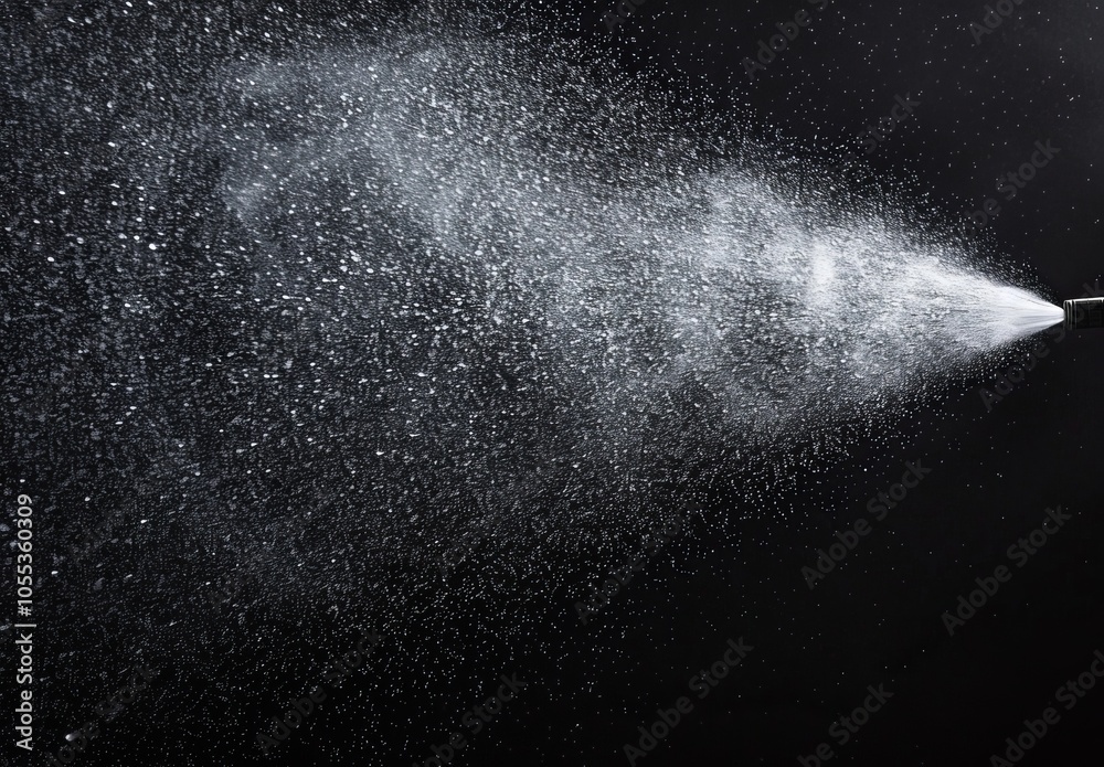 Photo of water spray on a black background, close-up view.