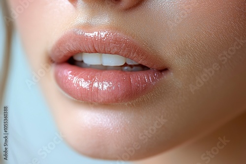 Close-up of a Woman's Lips with Glossy Lip Makeup