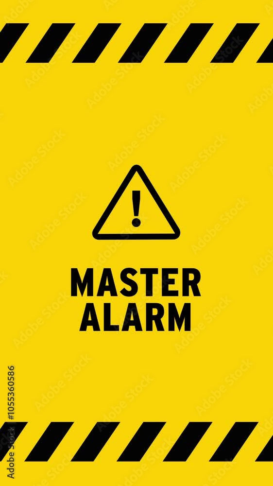 Vertical video: Master Alarm symbol flashing on yellow screen. Danger alert warning icon on display. Loopable and seamless abstract concept background.