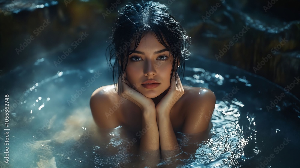 Obraz premium A woman in a bathtub with water splashing around her