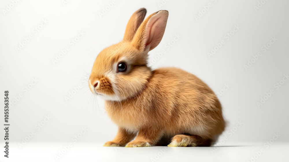 Close-up of a cute fluffy brown rabbit sitting on a plain white background, emphasizing its soft fur and large eyes. Close-up of a cute fluffy brown rabbit sitting on a plain white background, emphasizing its soft fur and large eyes.