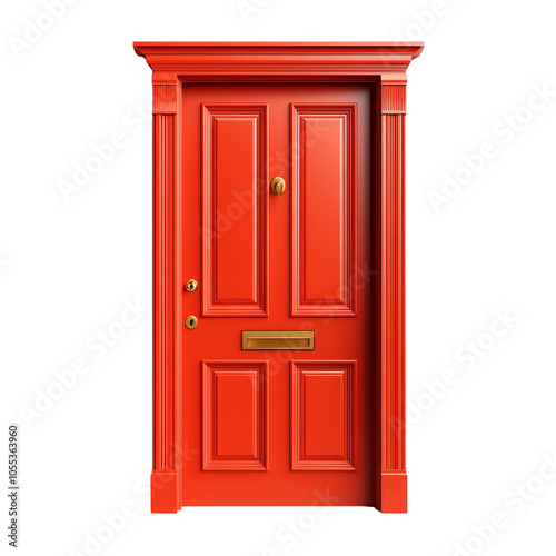 Red door with unique design, on transparent background.