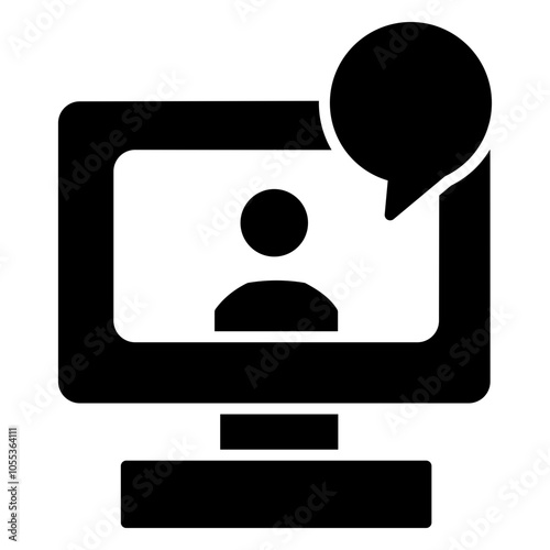 Solid icon of online message. This simple black and white graphic symbolizes communication, conversation, messaging, and social interaction.