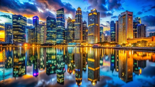 Abstract Night Cityscape with Glowing Skyscrapers and Vibrant Lights for Urban Photography