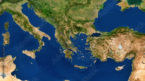 8K Greece Map, High Resolution Satellite View With No Border, Widescreen 4K Resolution photo