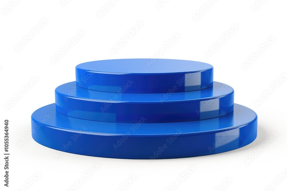 Three blue round pedestals placed on a white surface Three blue round pedestals placed on a white surface