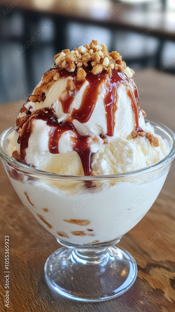Artisan sundae adorned with handcrafted scoops of ice cream, a beautiful treat for dessert lovers. Artisan sundae adorned with handcrafted scoops of ice cream, a beautiful treat for dessert lovers.
