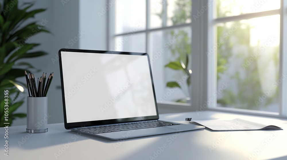 Blank wall in bright concrete office with large windows 3d mockup rendering for design presentation Blank wall in bright concrete office with large windows 3d mockup rendering for design presentation