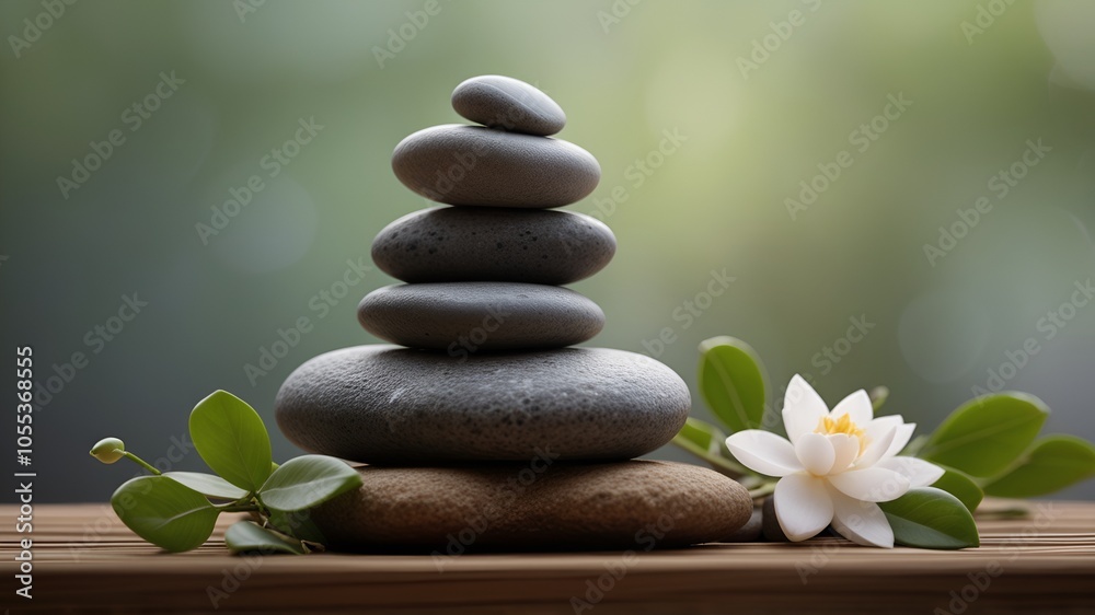 Obraz premium spa still life with zen stone, candle, and flowers