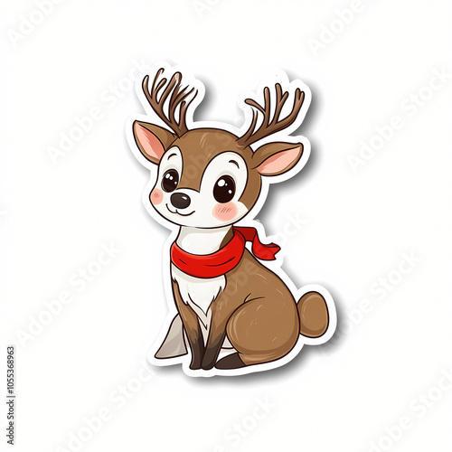 Cute Rudolph Illustration in Simple Sticker Style