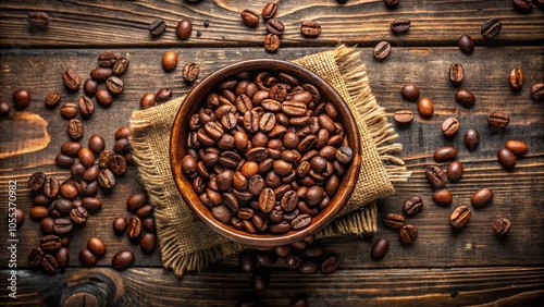 Aerial View of Coffee Beans in a Bowl - Rich Textures and Natural Colors for Coffee Lovers and