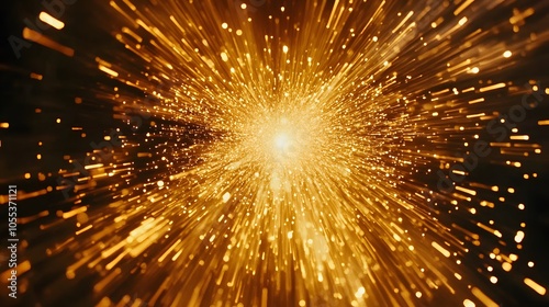 Abstract explosion of golden sparks radiating outward from a bright center.