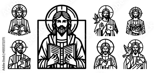 Christian Jesus artwork – spiritual iconography black vector collection