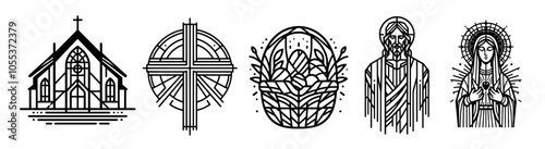 sacred religious icons and symbols collection – black vector