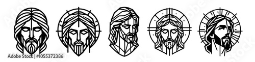 Christian Jesus artwork – spiritual iconography black vector collection