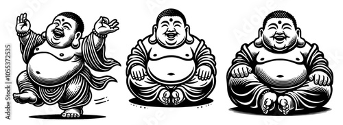 charming silhouette of a fat Buddha, designed in line art style, perfect for yoga studios and mindfulness practices black vector