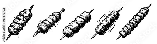 Charcoal-grilled meat skewers illustration black vector