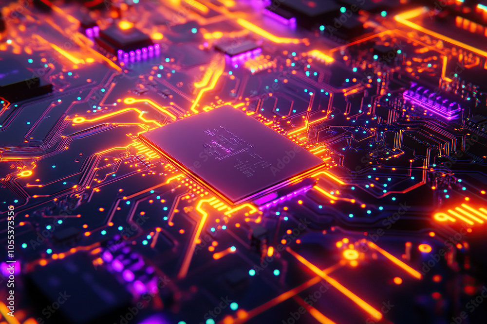 Advanced Microchip Technology with Neon Glows and Circuitry Advanced Microchip Technology with Neon Glows and Circuitry
