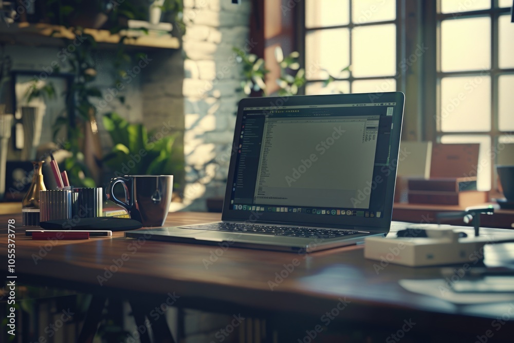 A laptop sits on top of a wooden desk, ready for use A laptop sits on top of a wooden desk, ready for use