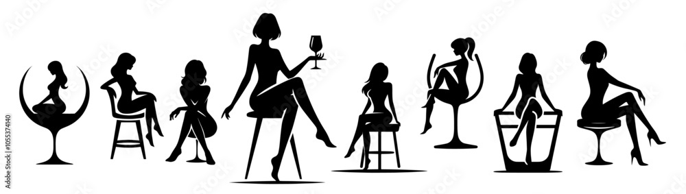 eye-catching black shape silhouette of a girl enjoying a drink, ideal for bar and cocktail-themed branding black vector eye-catching black shape silhouette of a girl enjoying a drink, ideal for bar and cocktail-themed branding black vector
