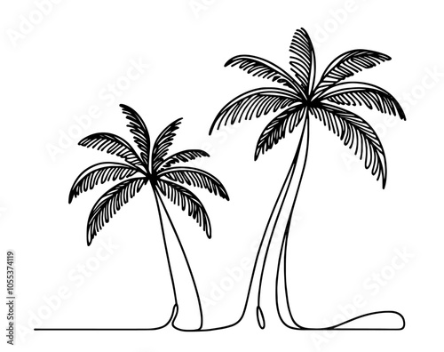 Simple palm tree sketch in continuous line style – tropical black vector