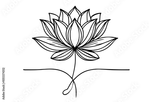 Elegant lotus flower line art in minimalist style – black vector