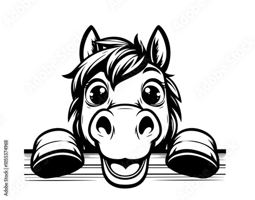 charming cartoon horse face line art illustration - black vector photo