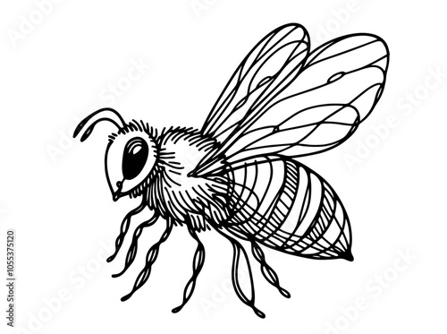 detailed line art illustration of a bee in minimalist monoline style, perfect for nature-inspired designs black vector