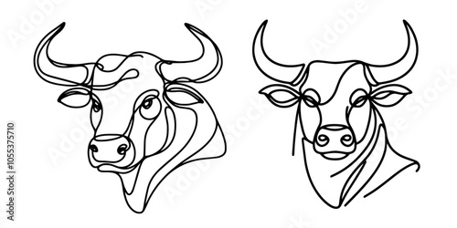 stylized bull head illustration with artistic line work, black vector