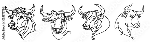 Wallpaper Mural elegant bull head in flowing monoline style, black vector illustration Torontodigital.ca