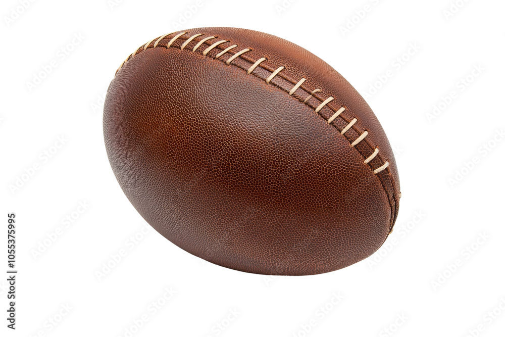Close-up of a leather football isolated on a transparent background, showcasing the textures and stitches. Perfect for sports and athletic themes. Close-up of a leather football isolated on a transparent background, showcasing the textures and stitches. Perfect for sports and athletic themes.