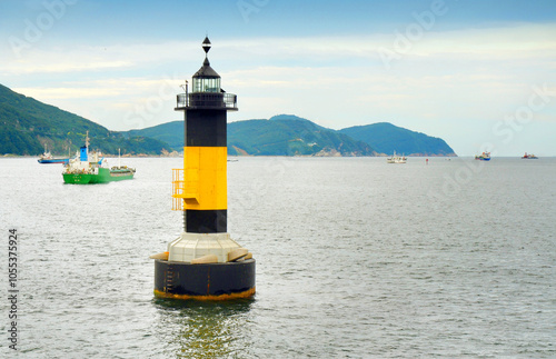 Obraz na plátně Lighthouse and boats in Songdo beach, Busan, South Korea.