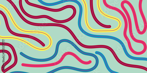 Abstract background with colorful curved lines on blue, perfect for graphic design projects, website backgrounds, and artistic presentations. Vibrant and modern.
