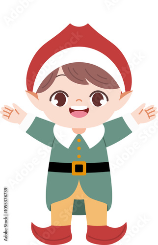 Cute Elf Cartoon Character Celebrating Christmas