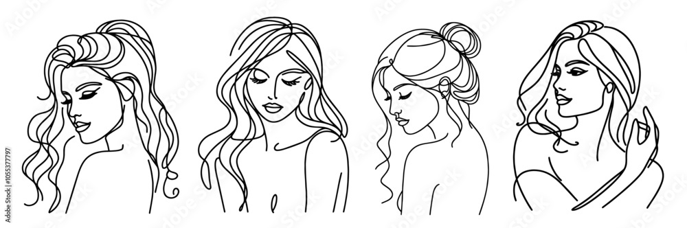 minimalist line art portrait of a female face, showcasing modern elegance in monoline style black vector minimalist line art portrait of a female face, showcasing modern elegance in monoline style black vector