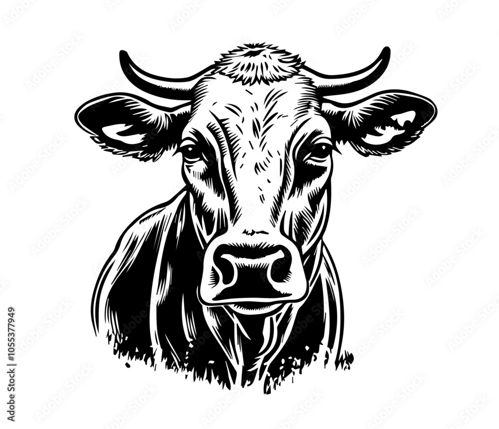 Detailed cow face collection with rustic texture – black vector Detailed cow face collection with rustic texture – black vector