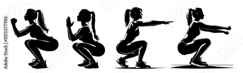 dynamic silhouette of a woman doing squats, perfect for fitness and workout designs black vector